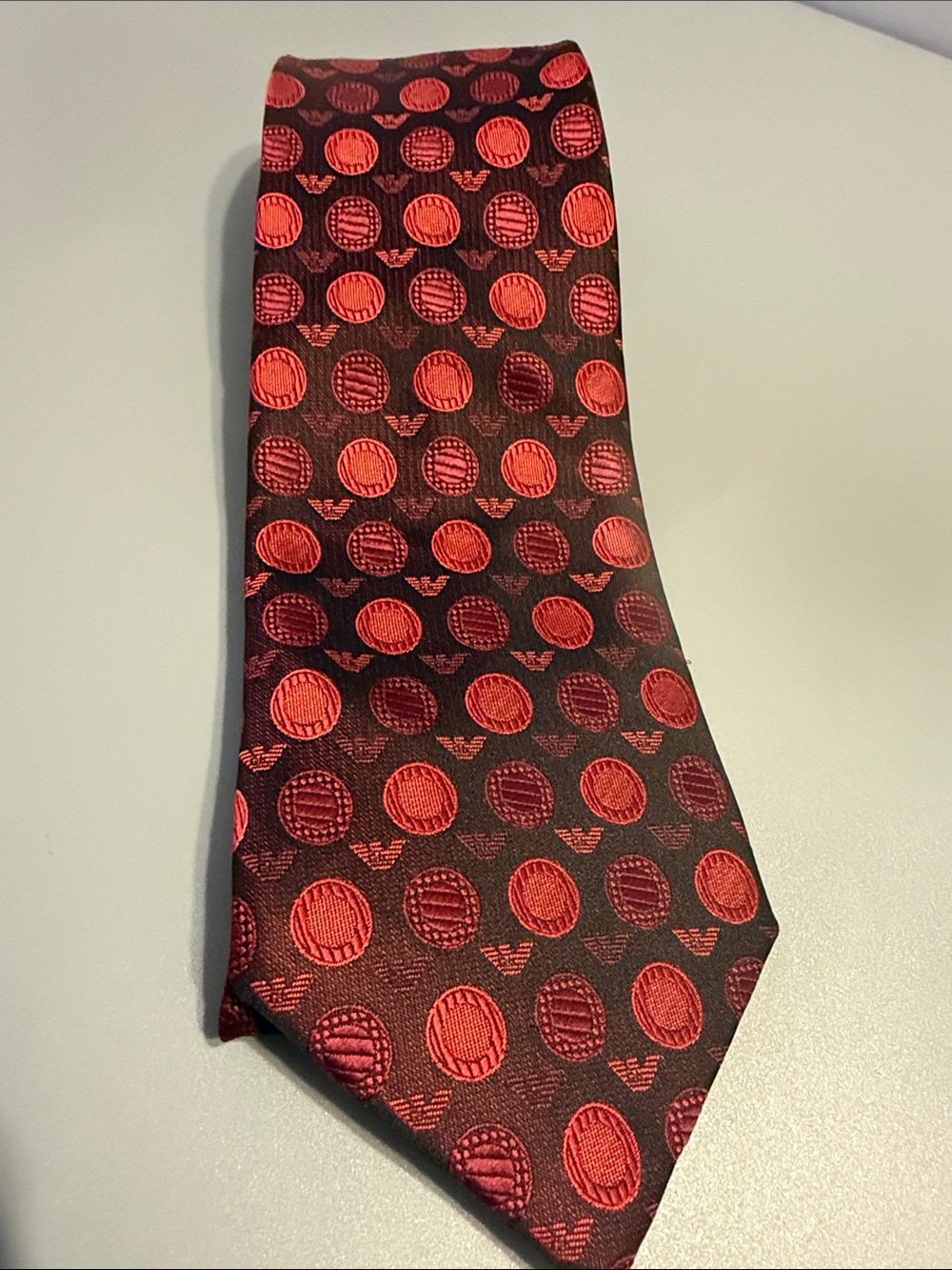 Giorgio Armani red and black geometric silk tie.